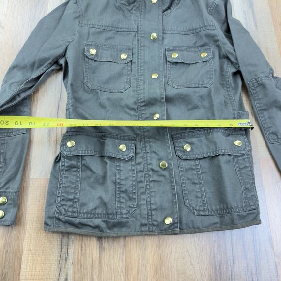 J. Crew Size S Jacket Boyfriend Field Army Green Stand Collar Snaps Zip Pockets - Picture 5 of 7